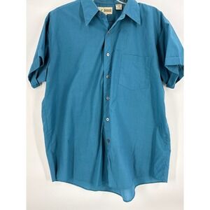 Haband Mens Short Sleeve Button Up Shirt Blue Size 16 1/2 Casual Dress
